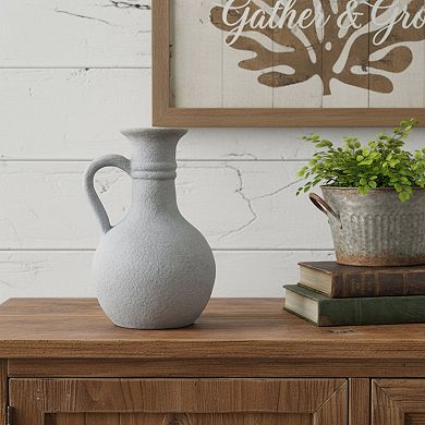 HomeRoots 9" Gray Resin Round Pitcher Vase