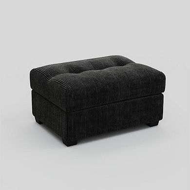 HomeRoots 37" Black Corduroy Tufted Ottoman