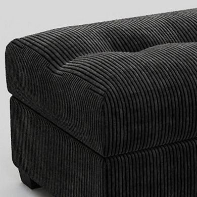 HomeRoots 37" Black Corduroy Tufted Ottoman