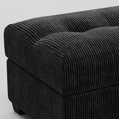 HomeRoots 37" Black Corduroy Tufted Ottoman