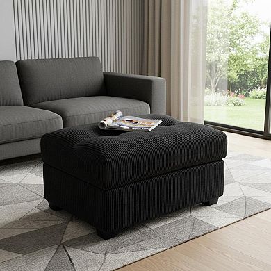 HomeRoots 37" Black Corduroy Tufted Ottoman