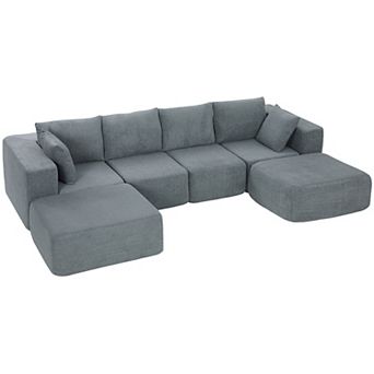 HOMCOM Modular Sectional Sofa, U-Shape Couch with 2 Ottomans
