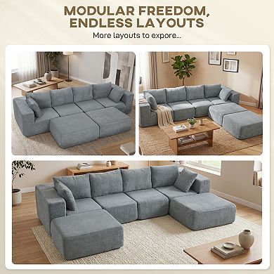 HOMCOM Modular Sectional Sofa, U-Shape Couch with 2 Ottomans
