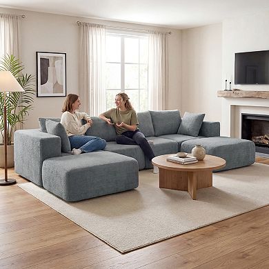 HOMCOM Modular Sectional Sofa, U-Shape Couch with 2 Ottomans