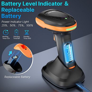 Bluetooth & 2.4GHz Wireless Barcode Scanner with Battery Indicator