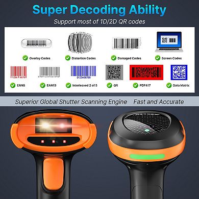 Bluetooth & 2.4GHz Wireless Barcode Scanner with Battery Indicator