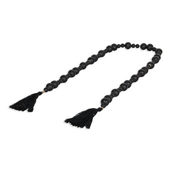 HomeRoots 42" Black Wood Hand Painted Decorative Tassel