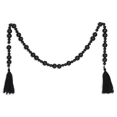 HomeRoots 42" Black Wood Hand Painted Decorative Tassel