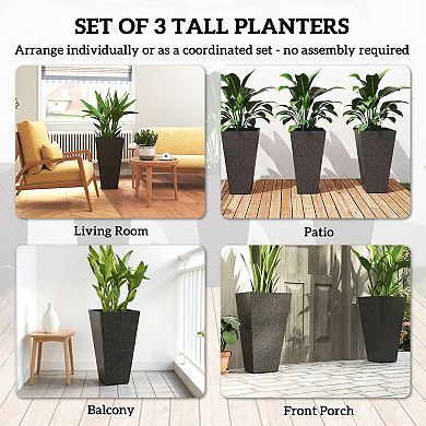 Outsunny 28inch Tall Planters, Set of 3 Tapered Outdoor Planters
