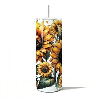 Glittered Sunflower Pattern 20oz Tumbler With Lid and Stainless Steel Straw