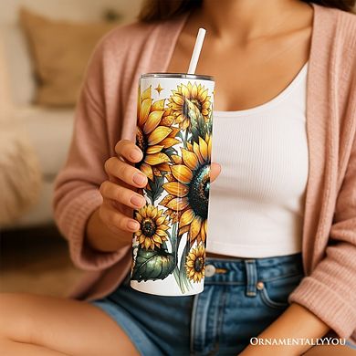 Glittered Sunflower Pattern 20oz Tumbler With Lid and Stainless Steel Straw