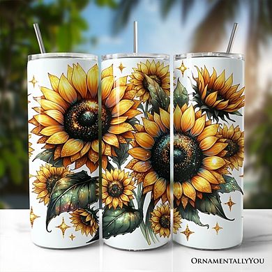 Glittered Sunflower Pattern 20oz Tumbler With Lid and Stainless Steel Straw