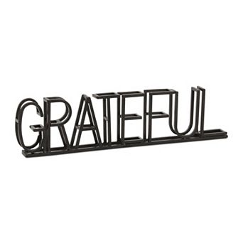 HomeRoots 17" Black Metal Grateful Tabletop Sign
