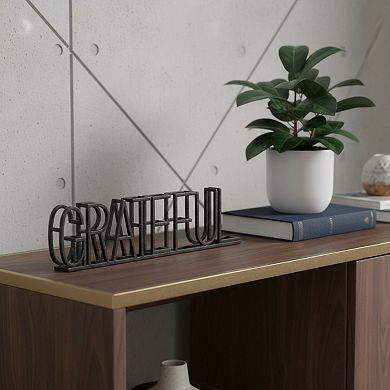HomeRoots 17" Black Metal Grateful Tabletop Sign