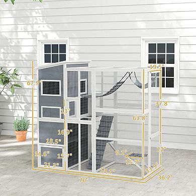 PawHut Large Catio Outdoor Cat Enclosure for 2-3 Cats 76inch x 36" x 68"
