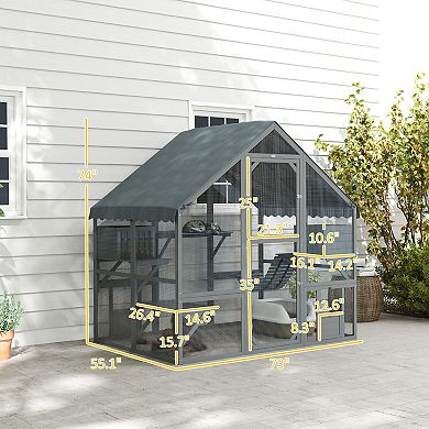 PawHut Large Catio Outdoor Cat Enclosure with Waterproof Cover