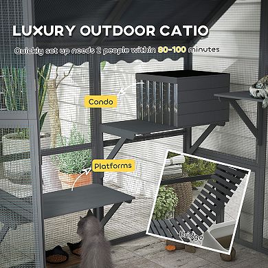 PawHut Large Catio Outdoor Cat Enclosure with Waterproof Cover