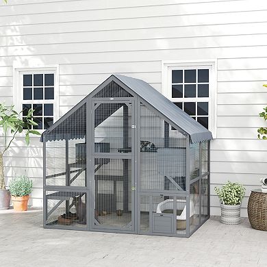 PawHut Large Catio Outdoor Cat Enclosure with Waterproof Cover