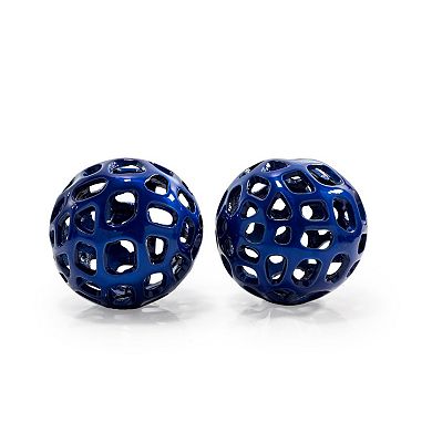 HomeRoots Set of Two Blue Aluminum Hand Painted Decorative Orbs