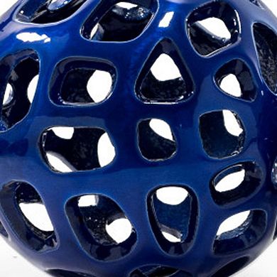 HomeRoots Set of Two Blue Aluminum Hand Painted Decorative Orbs