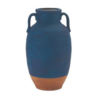HomeRoots 11" Blue And Terra Cotta Ceramic Urn Vase