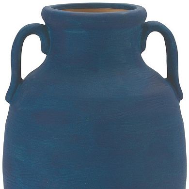 HomeRoots 11" Blue And Terra Cotta Ceramic Urn Vase