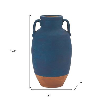 HomeRoots 11" Blue And Terra Cotta Ceramic Urn Vase