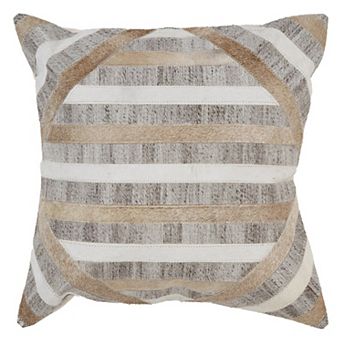HomeRoots 20" Beige and Brown Striped Cowhide Throw Pillow