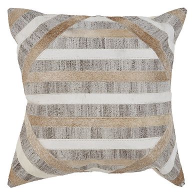 HomeRoots 20" Beige and Brown Striped Cowhide Throw Pillow