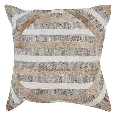HomeRoots 20" Beige and Brown Striped Cowhide Throw Pillow