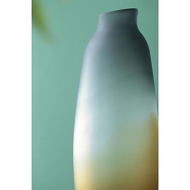 HomeRoots 17" Charcoal And Orange Ombre Glass Table Vase