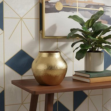 HomeRoots 9" Gold Hammered Aluminum Round Table Vase