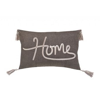 HomeRoots 13" X 20" Gray and White Home Throw Pillow with Tassels