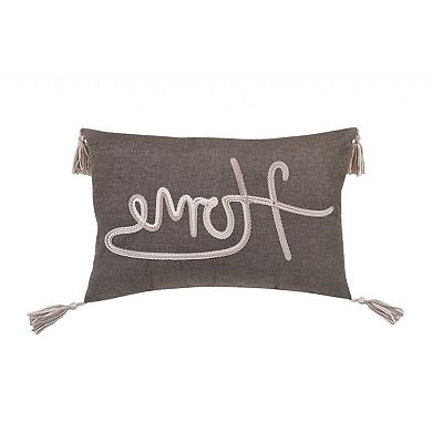 HomeRoots 13" X 20" Gray and White Home Throw Pillow with Tassels