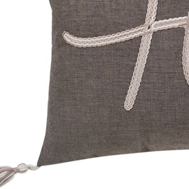 HomeRoots 13" X 20" Gray and White Home Throw Pillow with Tassels