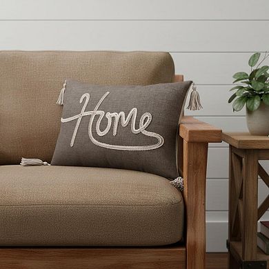 HomeRoots 13" X 20" Gray and White Home Throw Pillow with Tassels