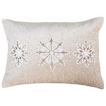 HomeRoots 14" X 20" Beige Ivory And Gold Christmas Snowflakes Throw Pillow With Embroidery