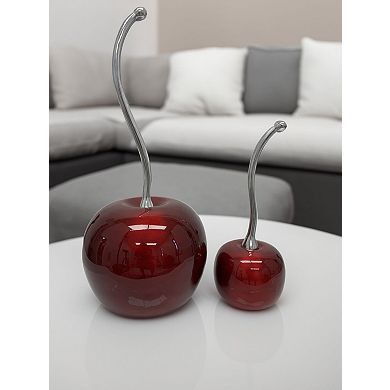 HomeRoots 14" Red And Silver Aluminum Cherry Tabletop Sculpture