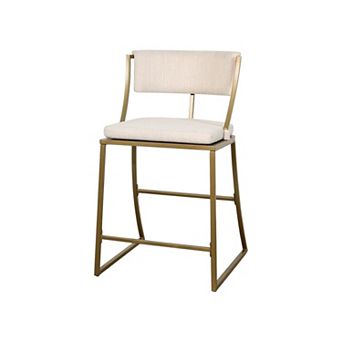 HomeRoots 25" Beige And Antiqued Brass Steel Low Back Counter Height Bar Chair