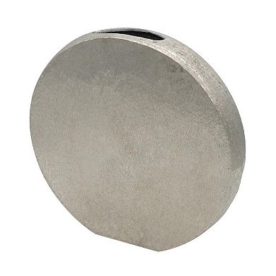HomeRoots 15" Silver Aluminum Round Disc Table Vase