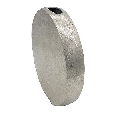 HomeRoots 15" Silver Aluminum Round Disc Table Vase