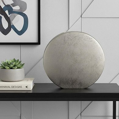 HomeRoots 15" Silver Aluminum Round Disc Table Vase