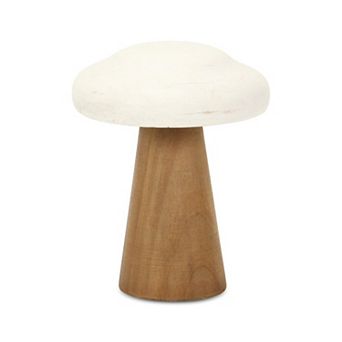 HomeRoots 7" Brown And White Wood Hand Painted Mushroom Tabletop Sculpture