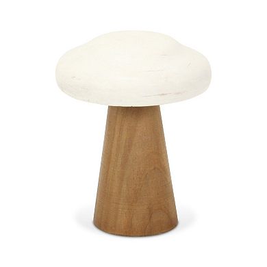 HomeRoots 7" Brown And White Wood Hand Painted Mushroom Tabletop Sculpture