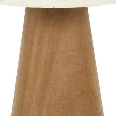 HomeRoots 7" Brown And White Wood Hand Painted Mushroom Tabletop Sculpture