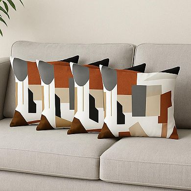 HomeRoots Set of Four 18" Ivory Gray And Orange Abstract Fabric Throw Pillows