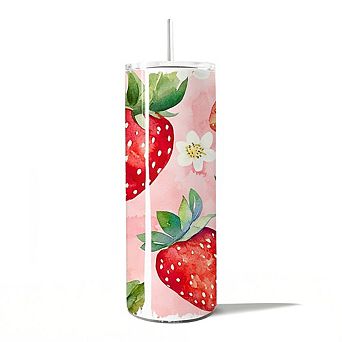 Strawberry Pattern 20oz Tumbler With Lid and Stainless Steel Straw, Travel Mug Gift