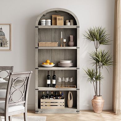 71.65" Tall 5-Tier Wooden Arched Bookcase Cabinet Bookshelf, Display Storage Rack for Home Office