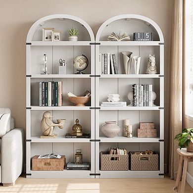 71.65" Tall 5-Tier Wooden Arched Bookcase Cabinet Bookshelf, Display Storage Rack for Home Office
