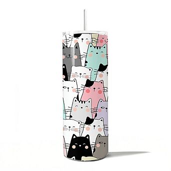 Cute Cats 20oz Tumbler With Lid and Stainless Steel Straw, Travel Mug Gift